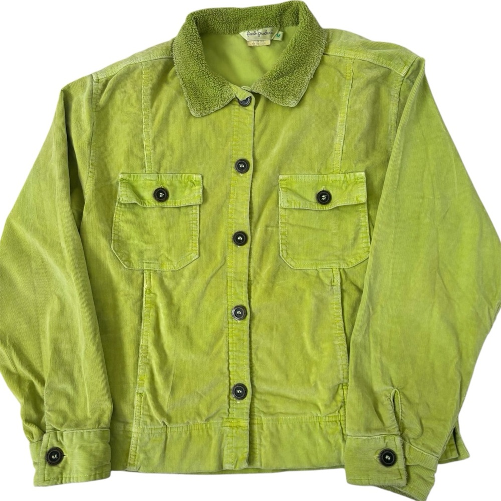 Lime Green Corduroy Jacket w/ Sherpa Collar Fresh Produce Size Medium